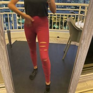 alo yoga red warrior rip leggings NWOT
